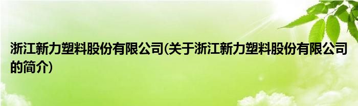 开元体育官网登录入口浙江新力塑料股份有限公司(关于浙江新力塑料股份有限公司的简介